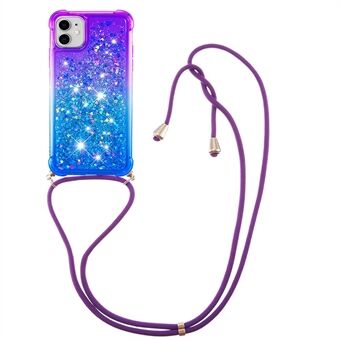 For iPhone 11 6.1 inch Anti-scratch Soft TPU Case Liquid Glitter Gradient Quicksand Sparkle Protective Cover with Lanyard
