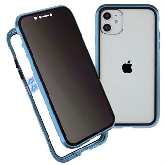 For iPhone 11 6.1 inch Anti-Peeping Magnetic Case Double-Sided Tempered Glass + Magnet Absorption Metal Bumper Frame Full Body Protection Cover