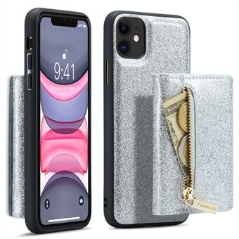DG.MING M3-serien for iPhone 11 6,1 tommers glidelåslomme Magnetisk avtagbart 2-i-1 telefondeksel Glitter PU-skinnbelagt PC+TPU-lommeboksveske