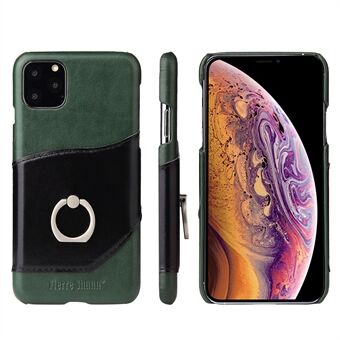 FIERRE SHANN Card Holder Genuine Leather Coated PC Shell with Kickstand Phone Case for iPhone 11 Pro 5.8 inch (2019)