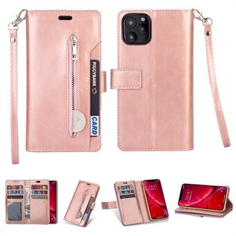 Magnetisk Stand lommebok med glidelås TPU-tilbehørsskall med stropp for iPhone 11 Pro 5,8-tommers (2019)