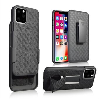 Flettet mønsterbelteklips Kickstand PC Phone Shell for iPhone 11 Pro 5.8 inch (2019)