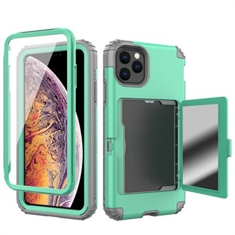 Heavy Duty 3 in 1 PC+TPU Hybrid Shockproof Case with Card Holder Mirror for iPhone 11 Pro 5.8 inch