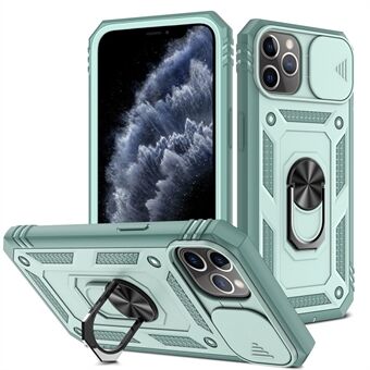 Støtsikker hard PC-rygg + TPU-rammebeskyttelsesveske med støtte og skyvekameralinsebeskyttelse for iPhone 11 Pro 5,8 tommer