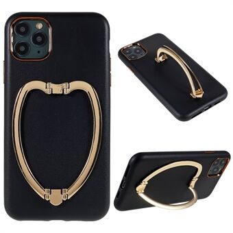 For iPhone 11 Pro 5.8 inch PU Leather Coating PC+TPU Cover Electroplating Buttons Cell Phone Case with Foldable Metal Kickstand