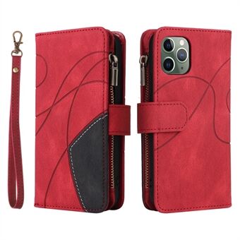 KT Multi-function Series-5 for iPhone 11 Pro 5.8 inch Multiple Card Slots Bi-color Splicing Cover Zipper Pocket Leather Protective Phone Case