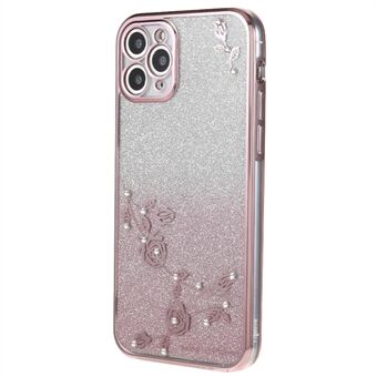 For iPhone 11 Pro 5,8 tommer Gradient Glitter TPU Anti- Scratch deksel Flower Rhinestone Decor Telefonveske