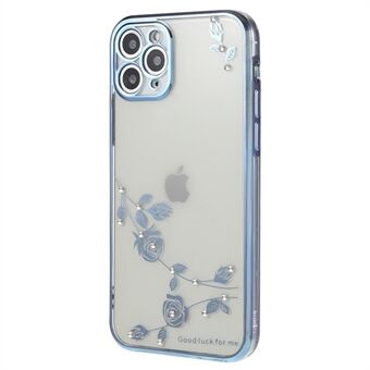 Rhinestone Decor Phone Shell for iPhone 11 Pro 5,8 tommer, blomstermønster, mykt TPU elektrobelagt bakdeksel