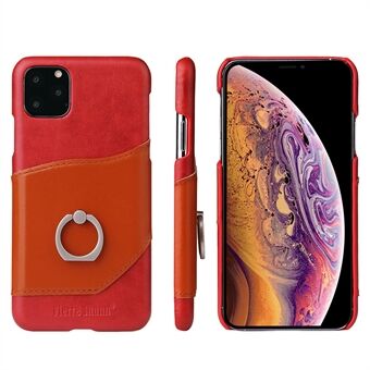 FIERRE SHANN Oil Wax Leather Coated PC Casing with Kickstand for iPhone 11 Pro Max 6.5 inch (2019)