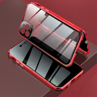 Metallramme + herdet glass med dobbel side + montering av linsedeksellås Anti-kikk-deksel for iPhone 11 Pro Max
