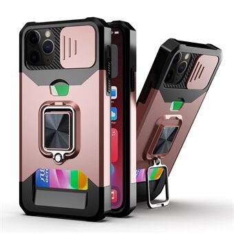 Skyve kameradeksel Design Anti-dråpe Ring Kickstand telefonveske med kortspor for iPhone 11 Pro Max 6,5 tommer
