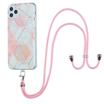 2.0mm IMD TPU Phone Cover Splicing Marble Pattern + Lanyard Electroplating Case for iPhone 11 Pro Max 6.5 inch