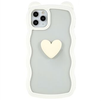 For iPhone 11 Pro Max 6,5 tommer hjerteformet mønster Søt bjørn øredekor Telefonveske Avtakbart 2-i-1 PC+TPU-deksel