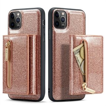 DG.MING M3-serien for iPhone 11 Pro Max 6,5 tommer støtsikker 2-i-1 glitter Glitrende magnetisk avtagbart lommedeksel med glidelås Stativ PU-skinnbelagt PC+TPU-beskyttende telefonveske