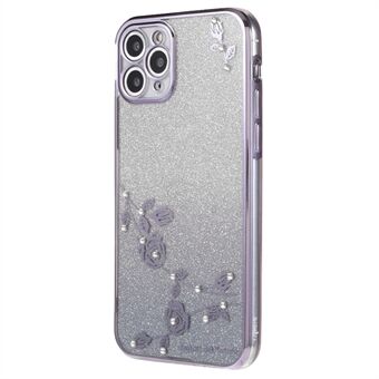 For iPhone 11 Pro Max 6,5 tommer Flower Rhinestone Decor Glitter Mykt TPU-deksel Gradient Anti-drop telefondeksel