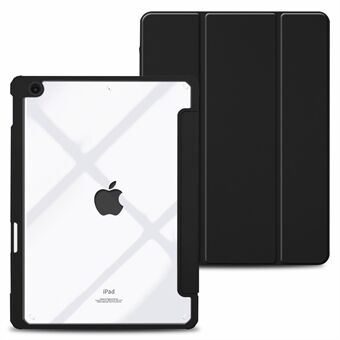 Trifold Stand Auto Sleep / Wake nettbrettetui for iPad 10.2 (2021) / (2020) / (2019), PU-skinn + akryl + TPU-beskyttelsesdeksel - svart