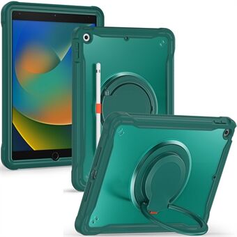 For iPad 10.2 (2019) / (2020) / (2021) PC+TPU nettbrettveske Håndtak Grip Roterende Kickstand Cover - Midnight Green