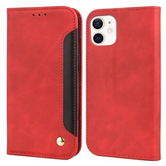 Hardware Decor Skin-Touch skinnskjøtetelefonveske med lommebok og Stand for iPhone 12 mini 5,4 tommer
