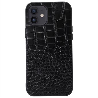 For iPhone 12 mini Ekte kuskinnbelegg PC + TPU Velbeskyttet Crocodile Texture Anti-fall telefondeksel