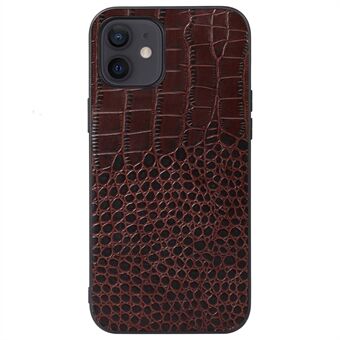 For iPhone 12 mini 5.4 inch Genuine Cowhide Leather Coating PC + TPU Well-protected Crocodile Texture Anti-fall Phone Cover