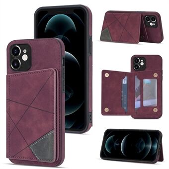 For iPhone 12 mini 5.4 inch Line Splicing Imprinting Card Pocket Kickstand Design PU Leather Phone Back Case