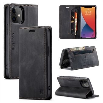 AUTSPACE A01-serien RFID-beskyttelse Retro matt lommebok skinnskall for iPhone 12 mini 5,4 tommer - svart
