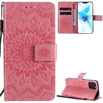 Telefondeksel i PU-skinn med solsikkemønster med lommebok og Stand for iPhone 12/12 Pro