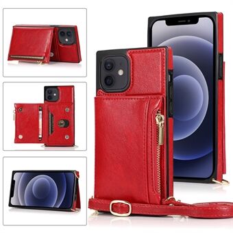 Beskyttende lommebok med glidelås-veske med støtte og skulderstropp for iPhone 12/12 Pro