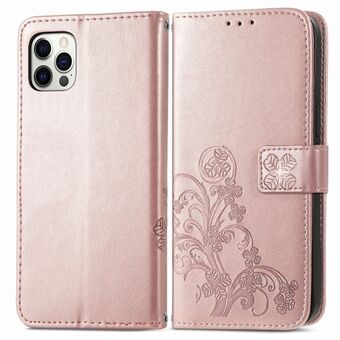 Clover Pattern Imprinting Leather Wallet Stand Case for iPhone 12/12 Pro