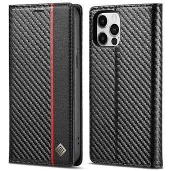 LC.IMEEKE Carbon Fiber Texture Full Protection Lær Stand Lommebokveske Shell for iPhone 12/12 Pro
