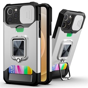 Innebygd magnetisk metallplatedesign Hybrid telefonveske Kamera skyvedeksel med kortholder for iPhone 12 6.1 tommer / 12 Pro 6.1 tommer