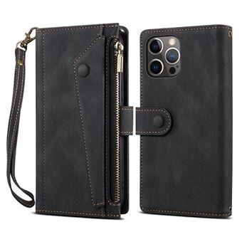 Full beskyttelse Multi Slot Case Glidelås lommebok stropp Telefondeksel med Stand for Apple iPhone 12 6,1 tommer