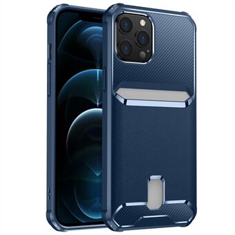 For iPhone 12/12 Pro 6,1 tommer støtsikker anti-fall myk TPU karbonfiber teksturert kortspor Design Beskyttende telefondeksel - blå