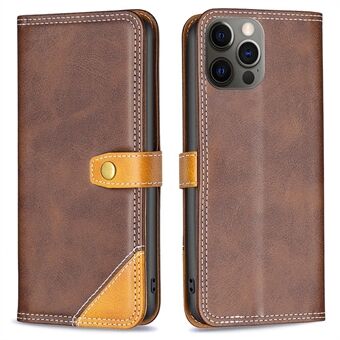 BINFEN COLOR BF Leather Series-8 for iPhone 12/12 Pro 6.1 inch 12 Style Fall Prevention Card Slots Stand Splicing Leather Case Double Stitching Lines Phone Cover