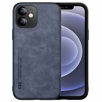 X&E Skin-touch Feeling Protective Phone Cover for iPhone 12 6,1 tommer, bilmontert metallplate lærbelagt TPU-deksel