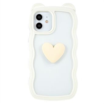For iPhone 12/12 6,1 tommer Cute Heart Bear Ear Decor Avtakbar 2-i-1 PC+TPU Mobiltelefondeksel Mobilveske