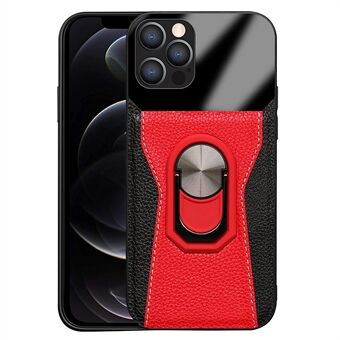 Litchi Texture Phone Case for iPhone 12 Pro / 12 6,1 tommer, tofarget PU-skinn+hard PC+TPU Kickstand Telefondeksel Telefonskall