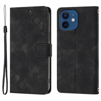 PT005 YB Imprinting Series-6 For iPhone 12/12 Pro 6,1 tommers Skin Touch Protective Shell Leather Stand Lommebokveske