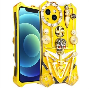 For iPhone 12 6,1 tommers metall mekanisk utstyr telefonveske Steampunk Skull Støtsikkert deksel - Gull