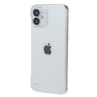 For iPhone 12 Hard PC-telefonveske Rammeløst gjennomsiktig telefondeksel med glasslinsebeskytter