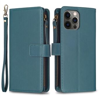 BF Style-19 for iPhone 12 / 12 Pro Anti- Scratch lærveske Glidelås Stand Telefon lommebokdeksel