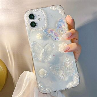 TPU telefondeksel for iPhone 12/12 Pro , 3D Butterfly Flower Decor Transparent telefondeksel