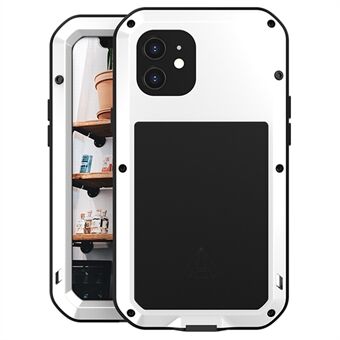Love MEI for iPhone 12 beskyttelsesdeksel for hele kroppen Støtsikkert telefondeksel i metall + silikon med herdet glassfilm