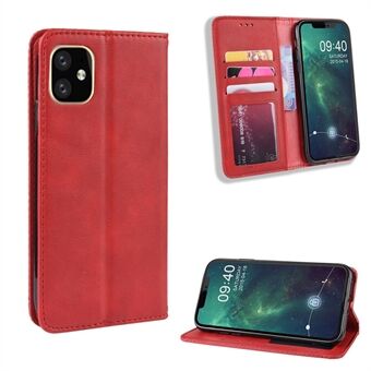 Retro Skin Lommebok Leather Stand sak for iPhone 12 Pro - Red