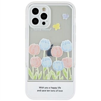 For iPhone 12 Pro 6,1 tommer Tulipaner Blomstermønster Utskrift Kickstand-veske Myk TPU støtsikkert beskyttelsesdeksel for kameralinse