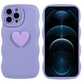 For iPhone 12 Pro 6,1 tommer 3D Love Heart Shape Myk TPU telefonveske Wavy Edge Air Cushion Drop Protection Cover