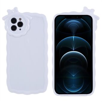 For iPhone 12 Pro 6,1 tommers mykt TPU mobiltelefondeksel med blank overflate Solid hvit 3D tegneseriemonster Anti-slipp smarttelefon TPU bakdeksel