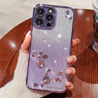 Gradient Glitter Powder-beskyttelsesdeksel for iPhone 12 Pro 6,1 tommer, blomstermønster Rhinestone-dekor Myk TPU Anti-drop-deksel