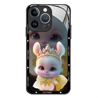 For iPhone 12 Pro 6,1 tommers Lovely Princess Alf Rabbit Pattern Smartphone Beskyttelsesdeksel Herdet glass+TPU Anti- Scratch bakdeksel