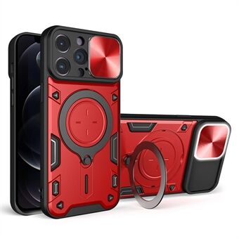 For iPhone 12 Pro 6,1 tommers skyve kameralokk Anti- Scratch deksel Roterbart Kickstand PC + TPU telefondeksel